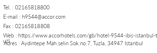 bis stanbul Tuzla Hotel telefon numaralar, faks, e-mail, posta adresi ve iletiim bilgileri